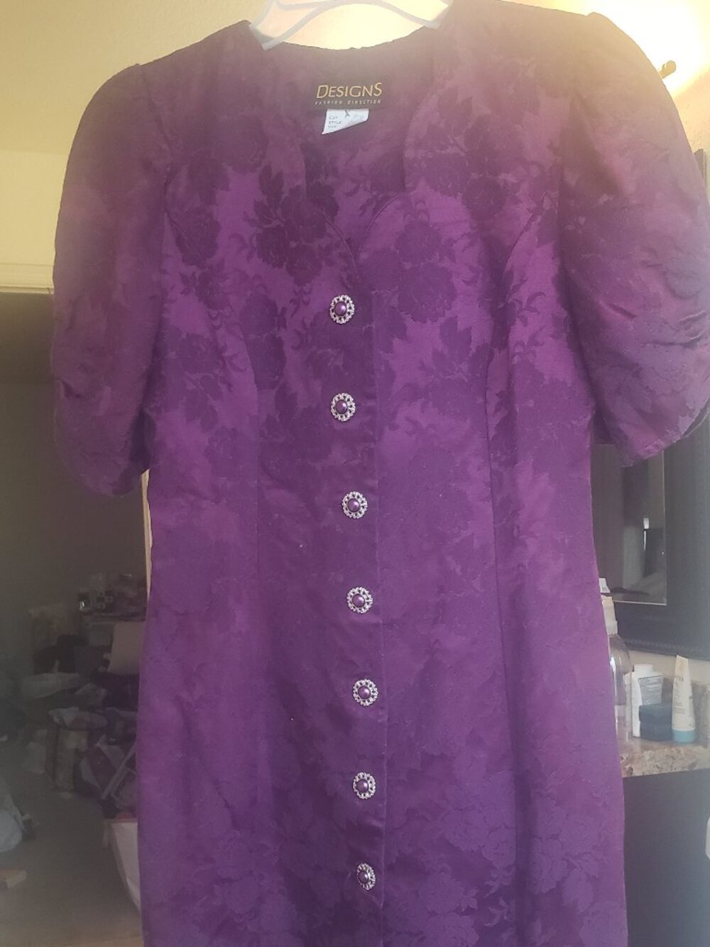 Vintage Purple Jacquard Dress- 80's/90's  Great for Fall!
